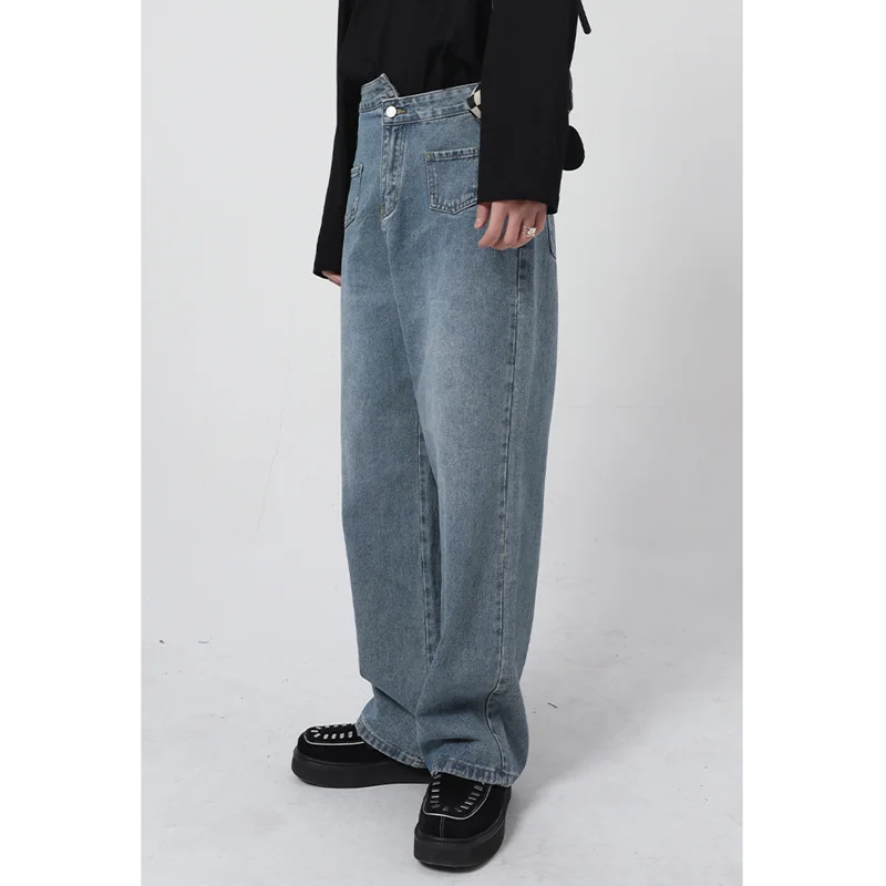 Men Clothing 2022 New Recreational Comfortable Blue Irregular Jeans Loose Temperament Versatile Wide Leg Trousers Autumn Female