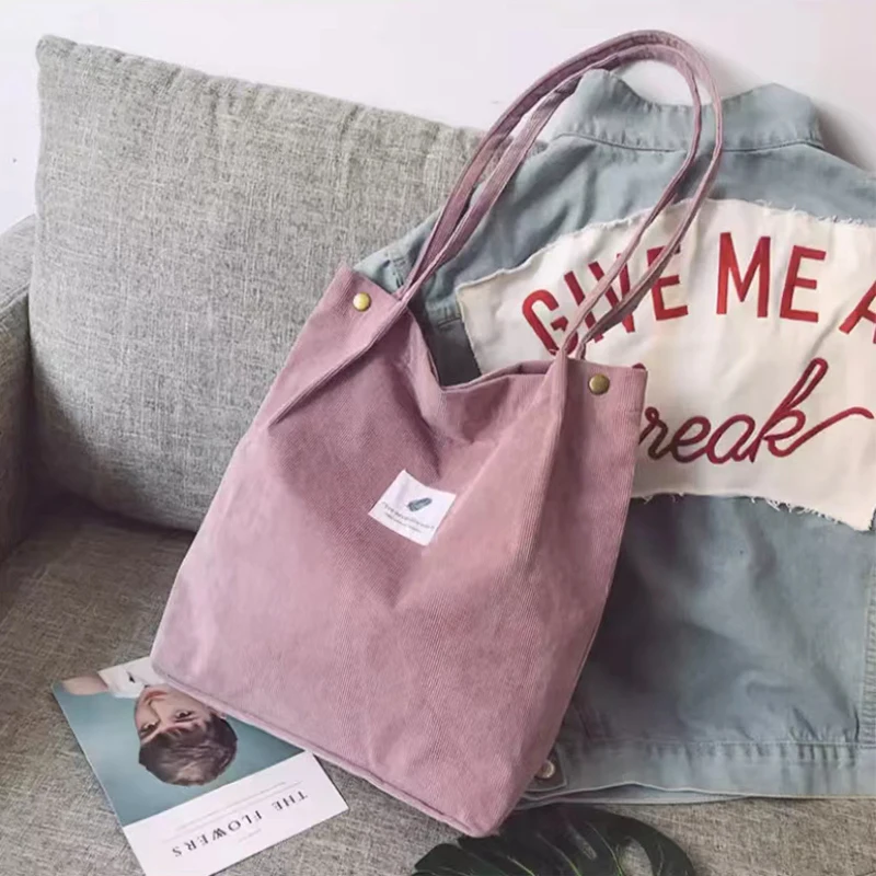 

Вельветовые сумки для покупок на плечо для Woemn, многоразовые повседневные уличные сумки для вечерние, новые женские сумки с кнопками