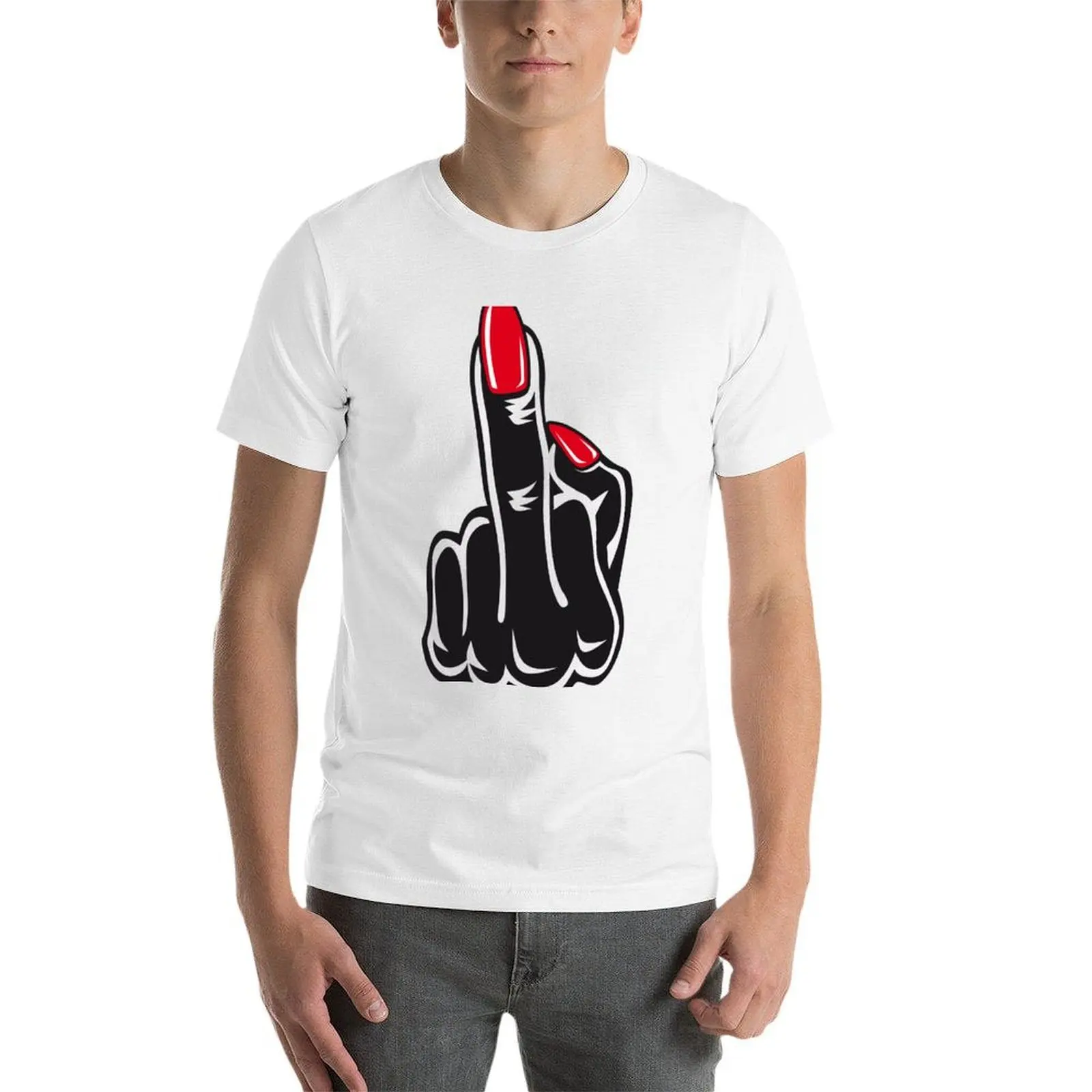 Фото Футболка с принтом «51 Middle finger Stinky fingers Red nails Me too icon», больших размеров, для активного отдыха, повседневная. №3