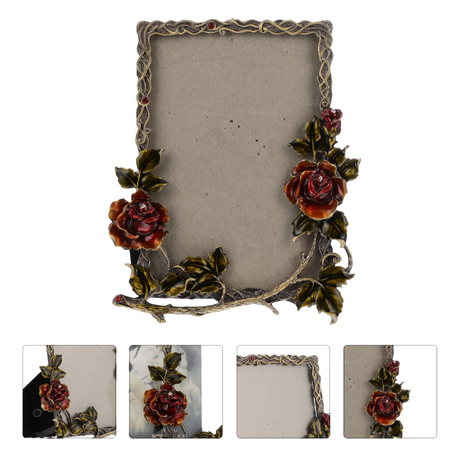 

Photo Frame Metal Picture Desktop Decoration Rose Design Holder European Style Floral