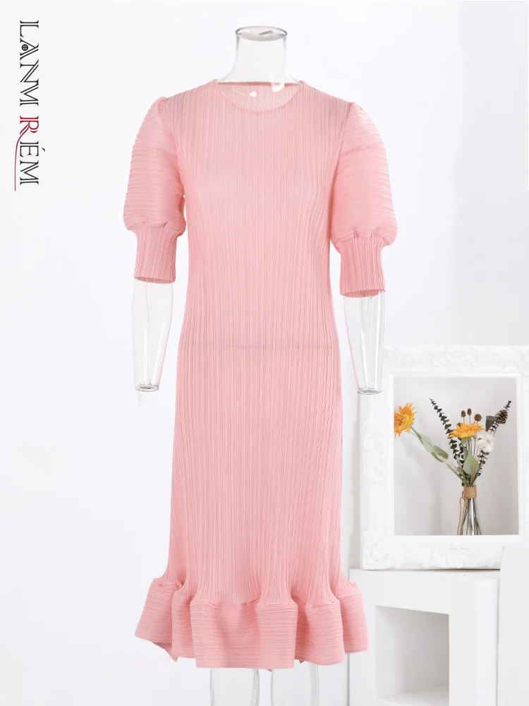 

Платье LANMREM женское Плиссированное средней длины, модное однотонное элегантное, с круглым вырезом и рукавами-фонариками, 32C133, осень 2023