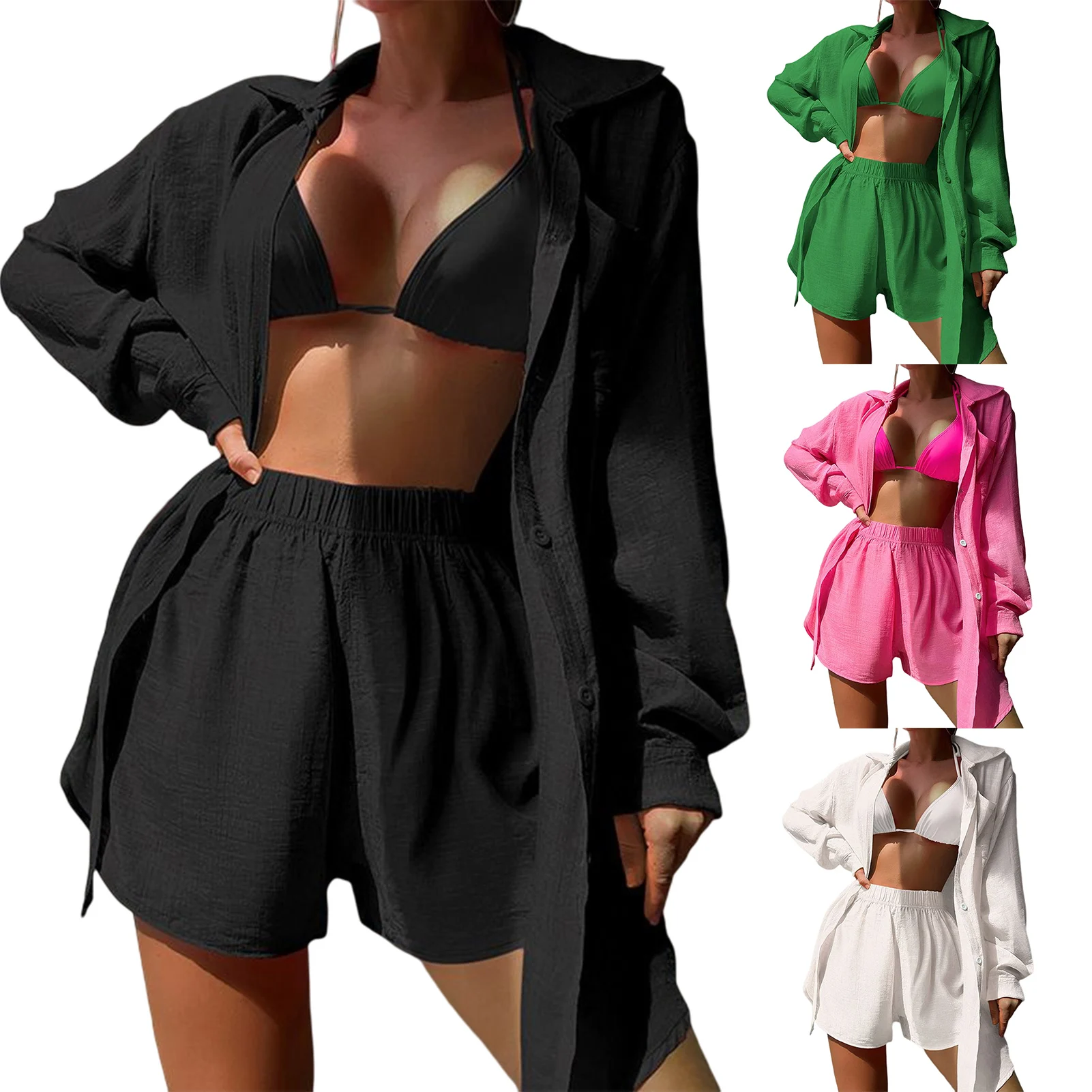 

2 шт., Женский однотонный купальный костюм с длинным рукавом