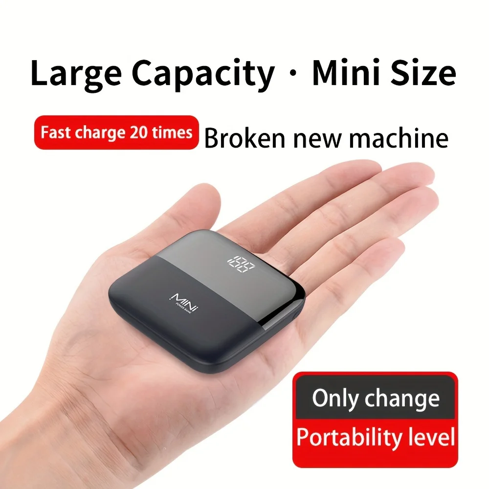 

20000mAh Mini Portable Power Bank External Battery Plug Play Power Bank Fast Charging For iPhone Xiaomi Samsung LED Display