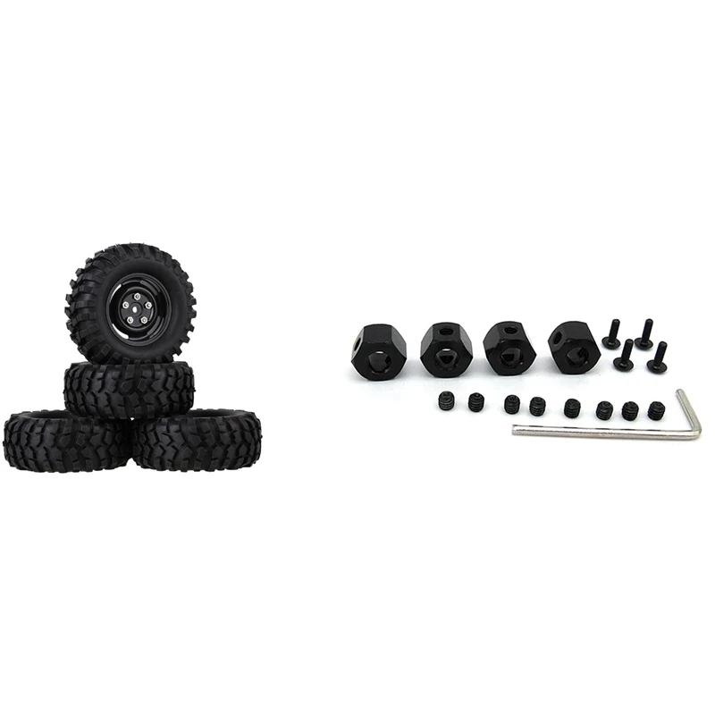 

4PCS 96Mm 1.9 Inch 12Mm Hex Wheel Rim And Tyres Tires With 4PCS 5Mm To 12Mm Metal Combiner Wheel Hub Hex Adapter