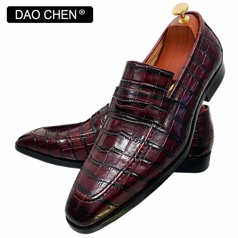 LUXURY BRAND DESIGN MEN'S SHOES SLIP ON LOAFERS MEN CASUAL SHOES RED BLACK WEDDING BANQUET OFFICE GENUINE LEATHER SHOES FOR MEN