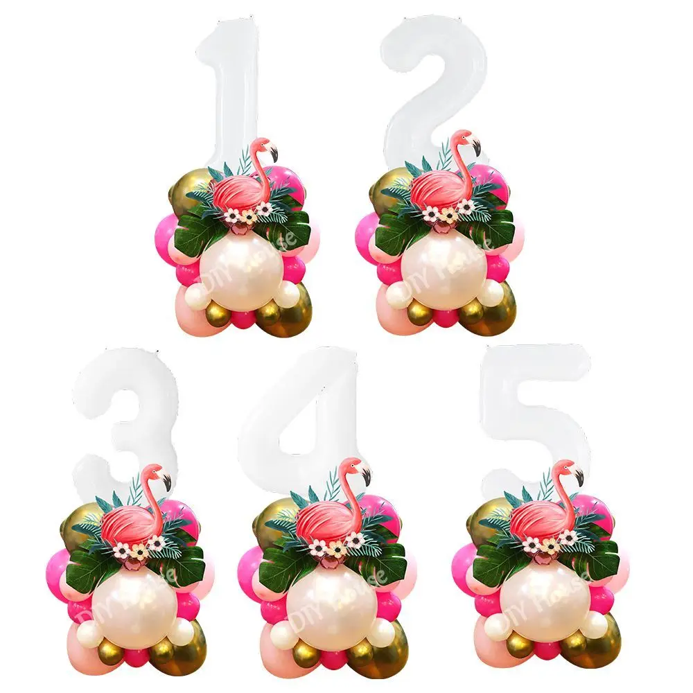 

29pcs Flamingo Themed Balloons Tower Set with 32inch Digital Balloon Girl's Birthday Party Decoration Flamingo Party Supplies