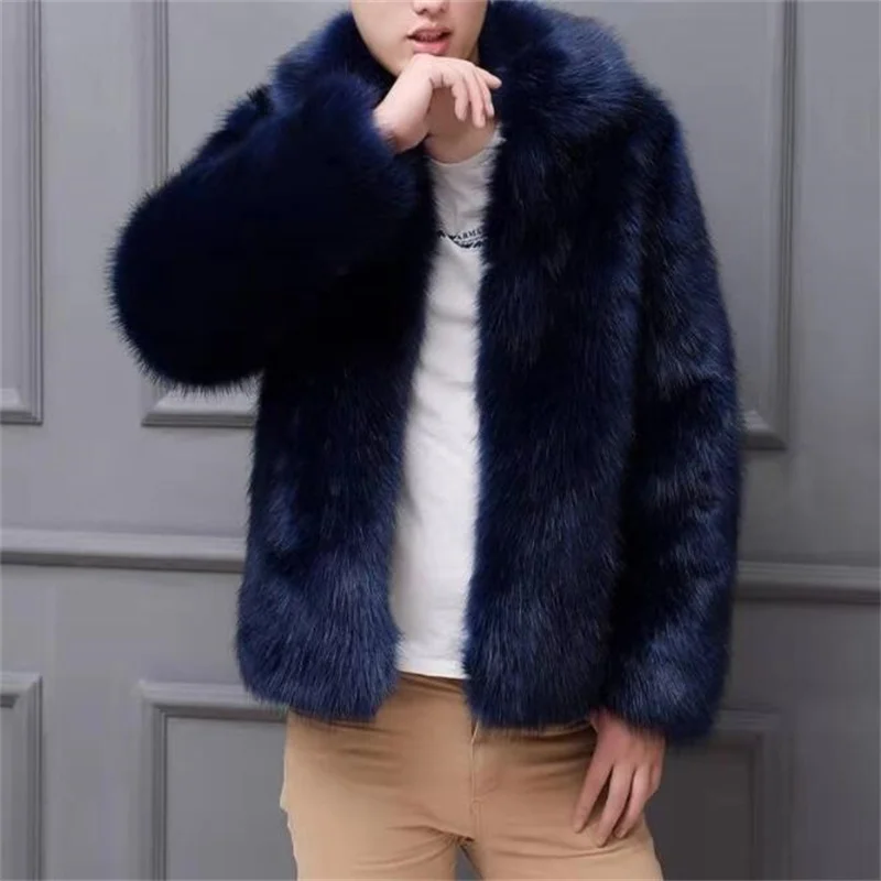 Autumn faux mink leather jacket mens winter thicken warm black white blue fur leather coat men slim jackets jaqueta de couro B46