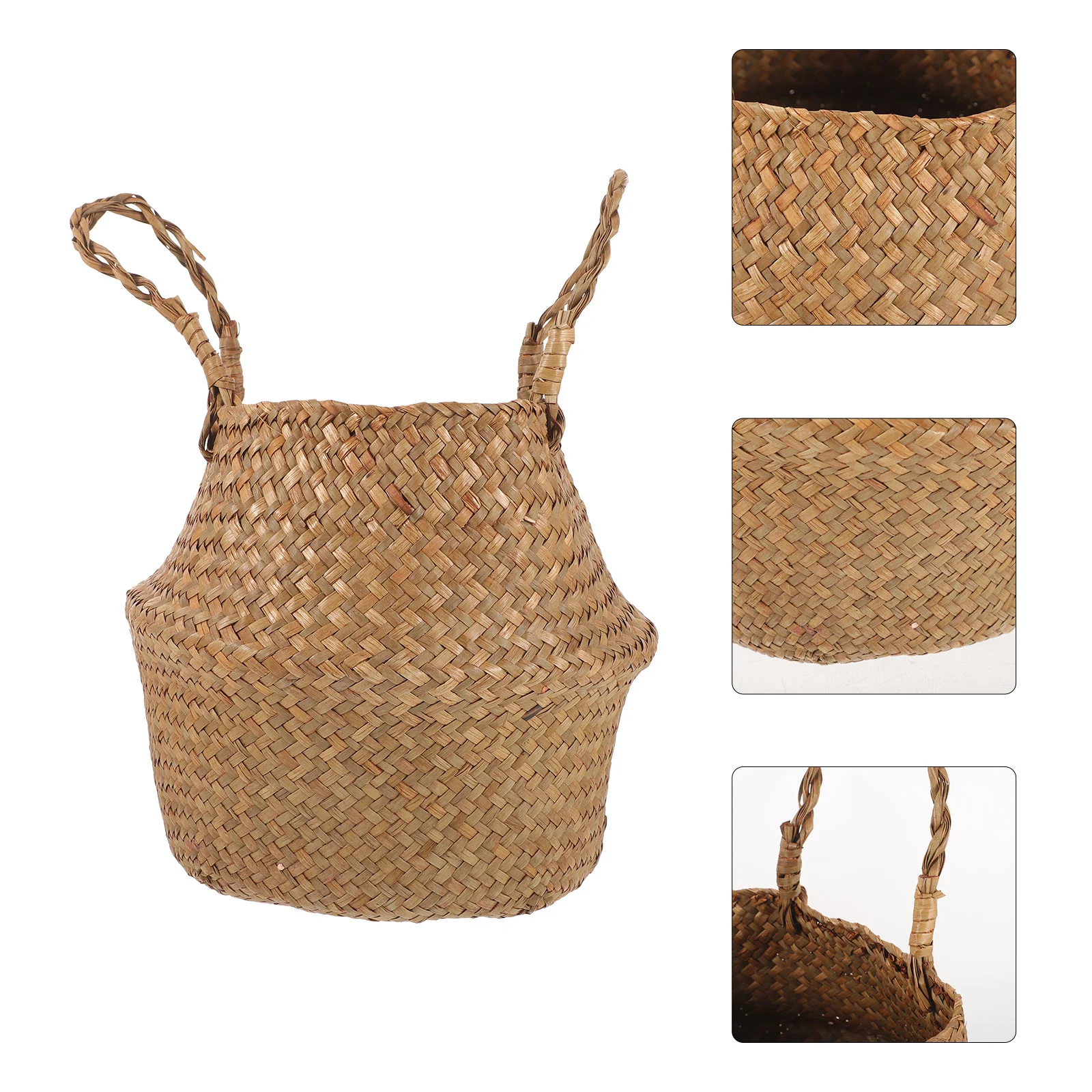 

Collapsible Baskets Seagrass Woven Flower Small Round Rattan 22x20cm Decorative Rope Seaweed Braided Living Room