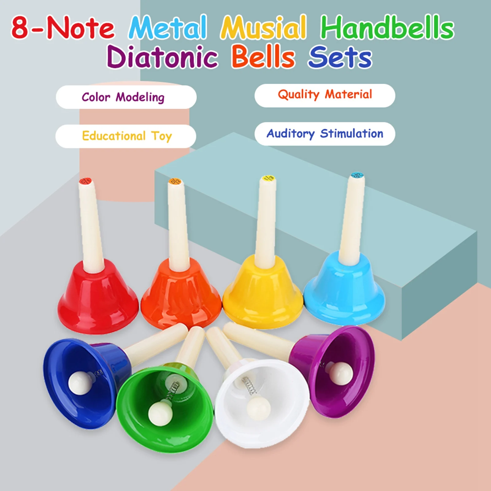 

8-Note красочный металлический ручной Колокольчик Набор колокольчиков музыкальный инструмент игрушка для детей