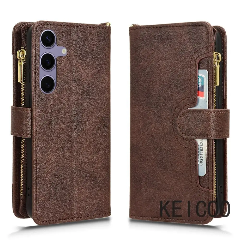 Кожаный чехол-кошелек на молнии для Samsung Galaxy S21 S22 S23 S24 S25 Note20 Ultra Plus с магнитной