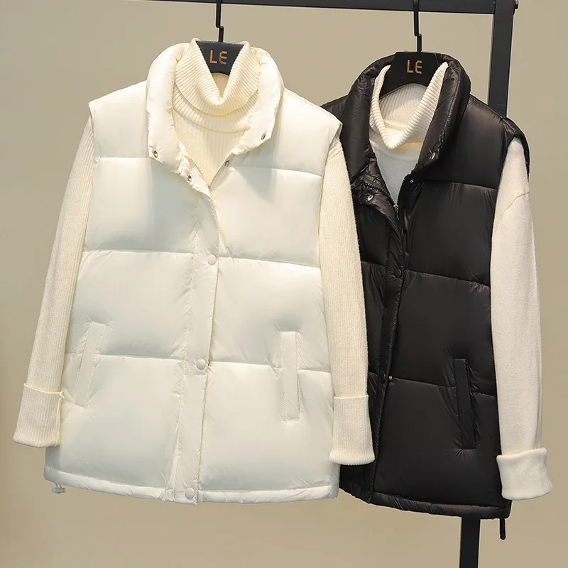 

2022 Autumn New Fashion Vest Korean Version Casual Sleeveless Simple and Thin Down Cotton Vest Women's Warm Women's Jacket