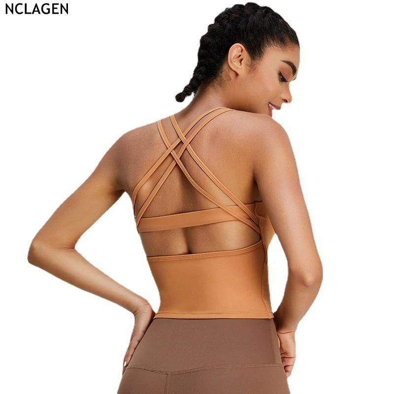 

Спортивный бюстгальтер NCLAGEN для женщин, жилет для йоги, фитнеса, топ для тренажерного зала, тренировок, бега, пуш-ап, дышащий, с перекрестной спинкой