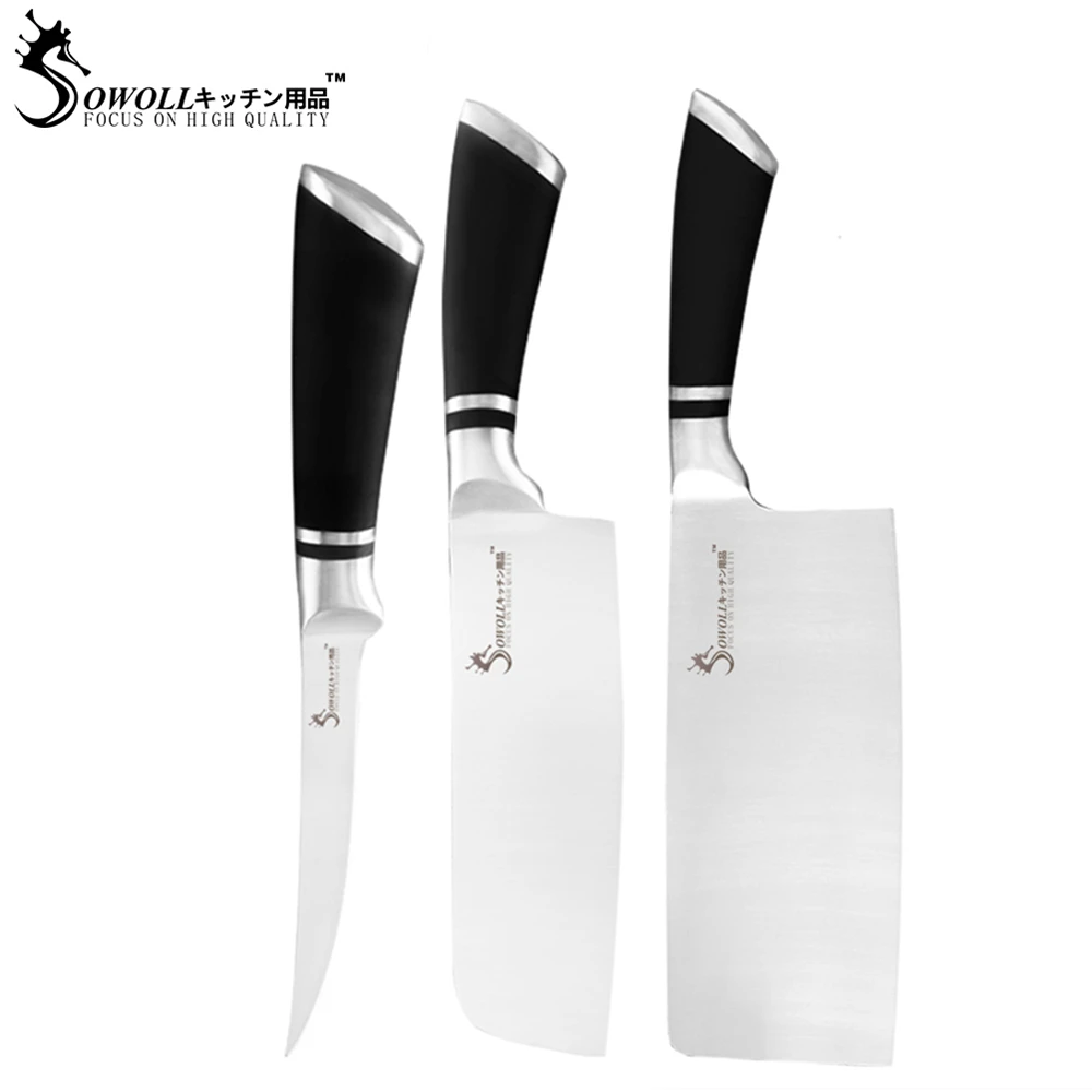 

Набор ножей шеф-повара Sowoll 3 шт., кухонные ножи из нержавеющей стали, ножи для мяса, ножи для обвалки, нож для нарезки овощей, аксессуары для го...