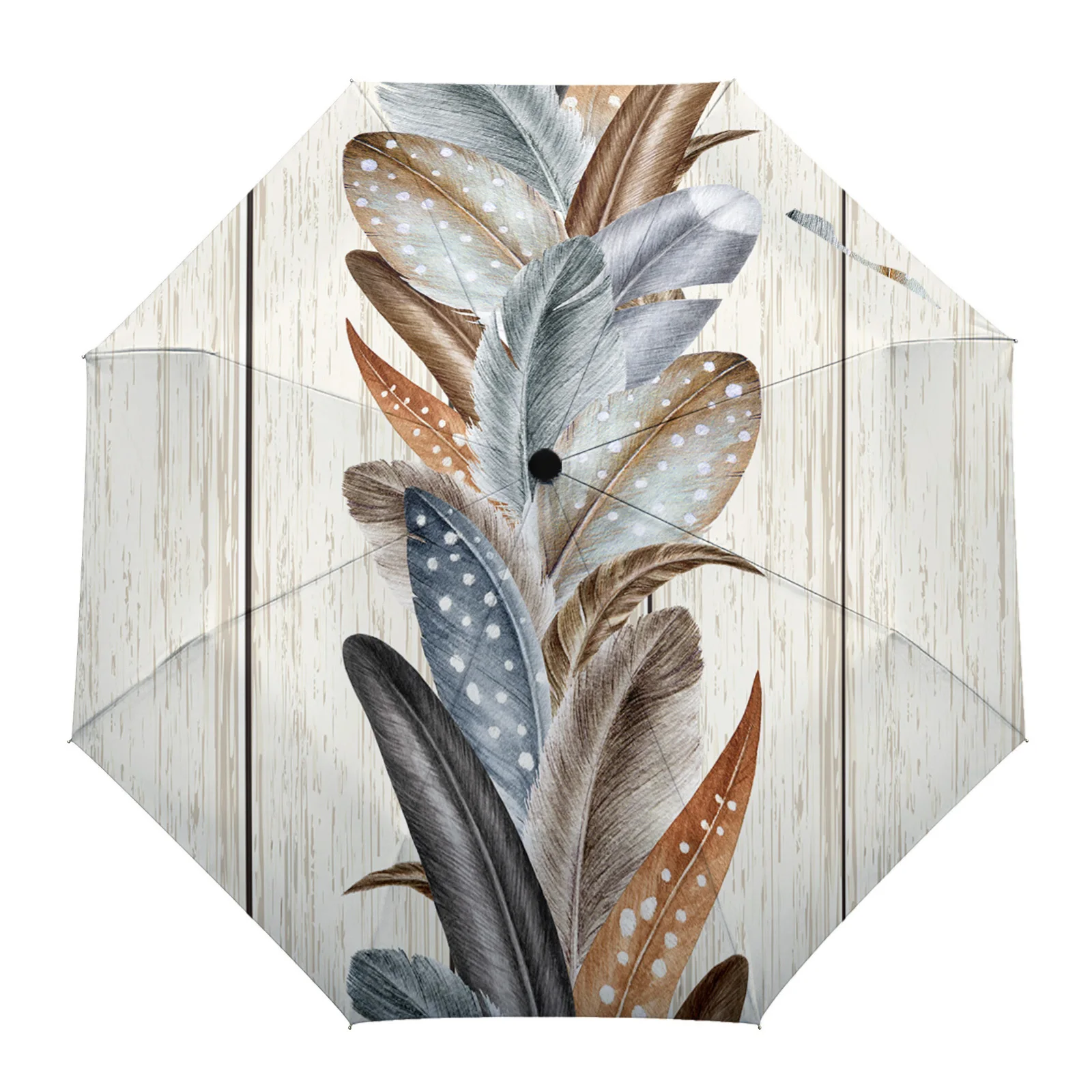 

Wood Grain Feather Vintage Farmhouse Summer Umbrella Travel Outdoor Male Female Rain Umbrella Fully-automatic Printed Umbrella