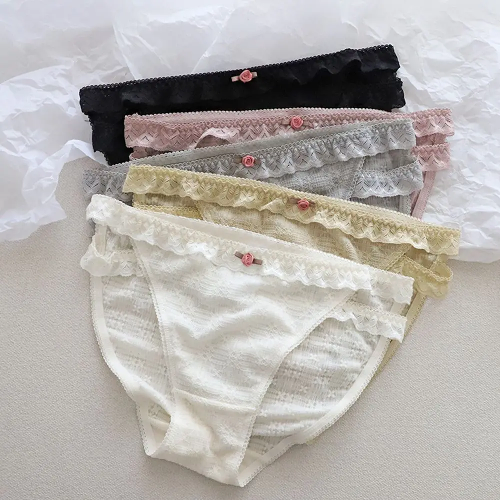 

Милое сексуальное однотонное женское белье, хлопковое нижнее белье со средней талией в Корейском стиле для студентов, кружевные трусики-фл...