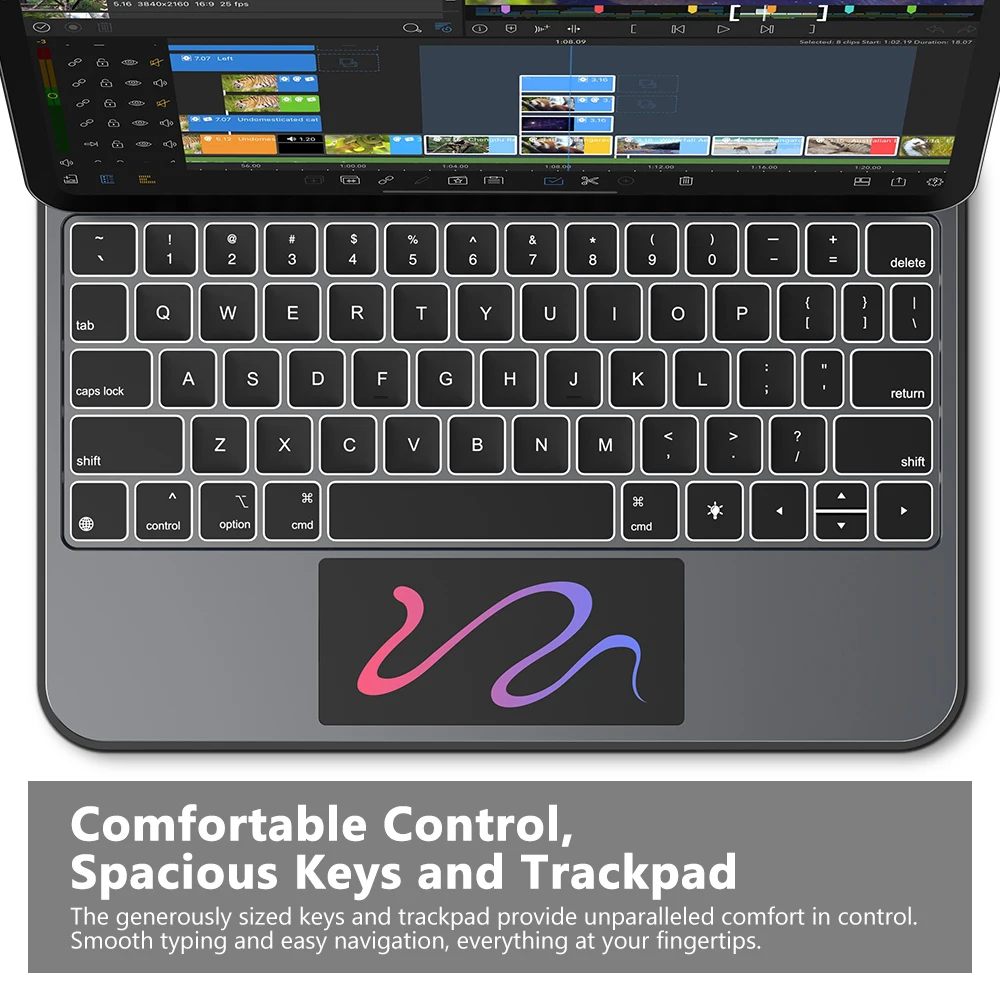 Фото GOOJODOQ Чехол с волшебной клавиатурой для iPad Pro 11 M4, iPad Air 4/5/6 Smart Pogo Pin PD18W, сквозной зарядный смарт-трекпад с жестами №5