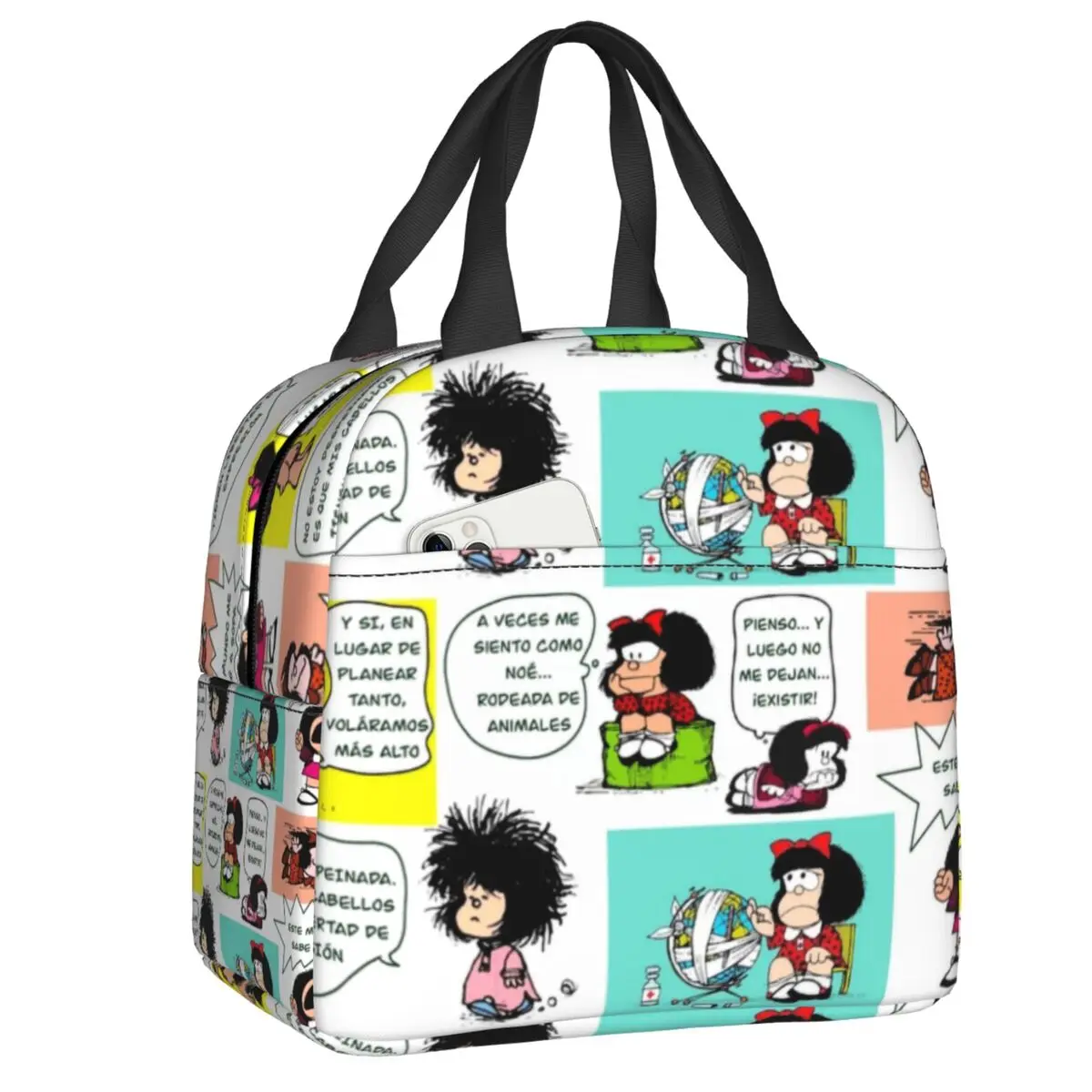

Manga Quino Mafalda Lunch Boxes for Women Kawaii Cartoon Cooler Thermal Food Insulated Lunch Bag Kids School Children