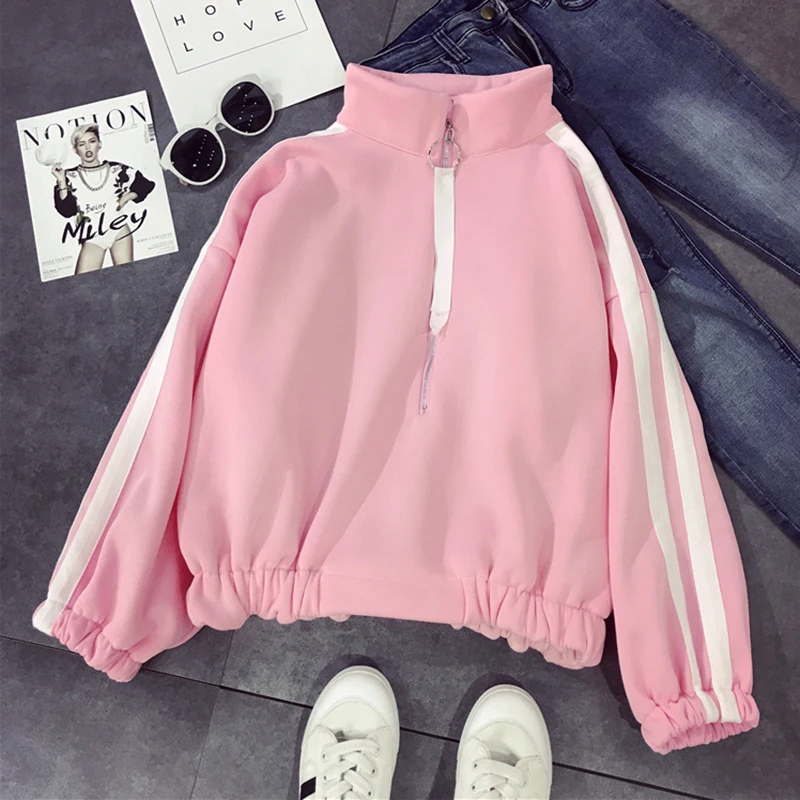 

Hoodies Ulzzang Zipper Loose Aesthetic Thicker Women Sweatshirt Chic Lovely Korean Style Womens Casual Cute Students Pullover