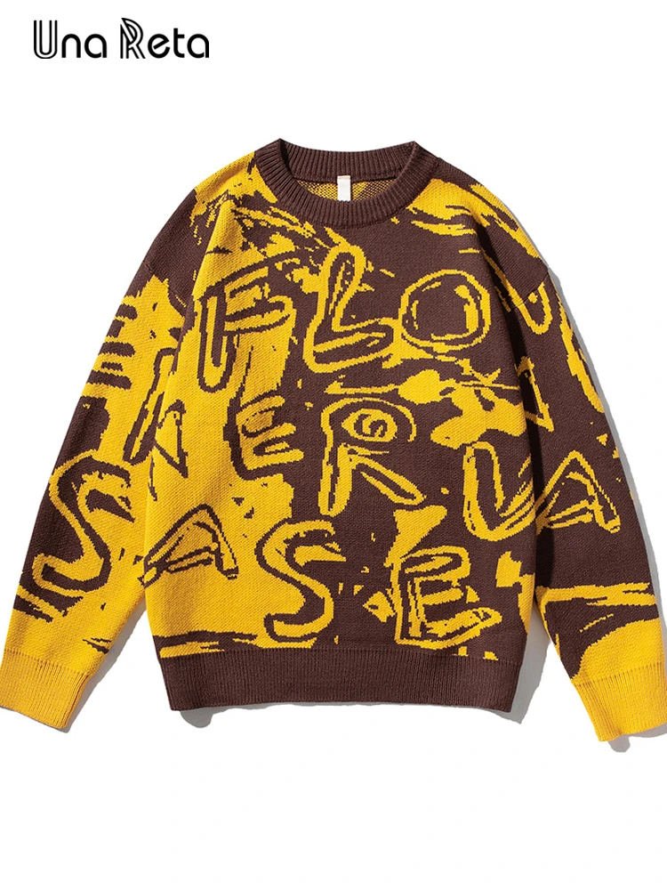 

Мужской свитер Una Reta, уличная одежда, осень-зима, новый вязаный пуловер с принтом граффити и буквами, Топы Harajuku, женский свитер для пары