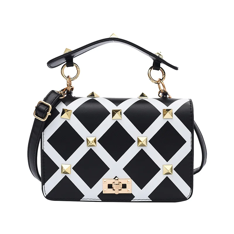 

Luxury women handbag classic brand flap PU leather with square rivet crossbody bags fashionable women handbag vintage shoulder
