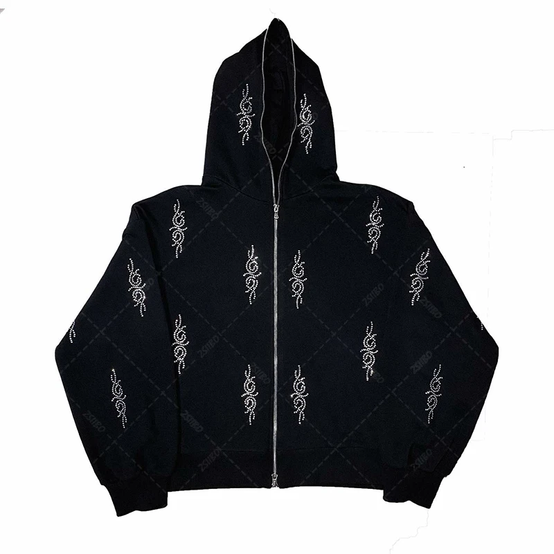 

rhinestone zip hoodie gothic sweatshirt punk retro fashion street y2k clothes emo diamond dark cardigan jacket