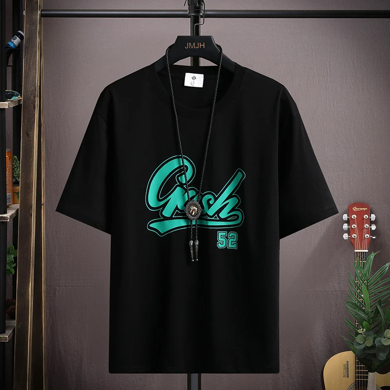 

Новинка лета 2022, повседневные футболки с круглым вырезом и коротким рукавом, однотонные футболки с принтом, уличная одежда, размера плюс M-4XL,...