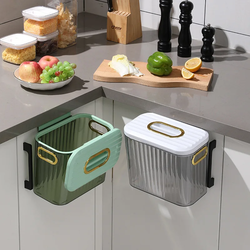 

Creative Wall Mounted Trash Can with Lid Kitchen Cupboard Hanging Rubbish Bin Translucent Nordic Style Sorting Garbage Buckets