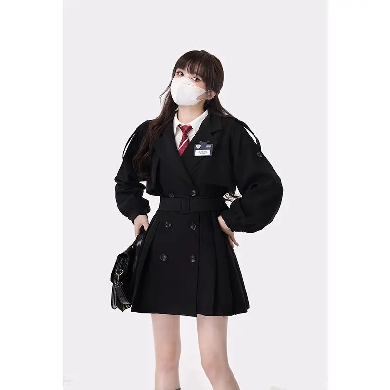 

2022 Autumn New Elegant Black Blazer Coat Woman Button Casual Korean Fashion Party Trench Ladies Slim Design Vintage Jackets