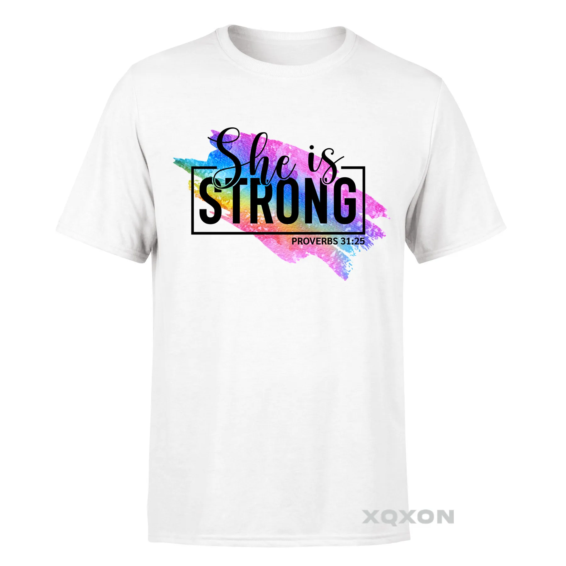 

Funny High Quality Cotton She Is Strong Print Men Women Short Sleeve T-shirt Christian Bible Verses Graphic Summer Man T Shirts