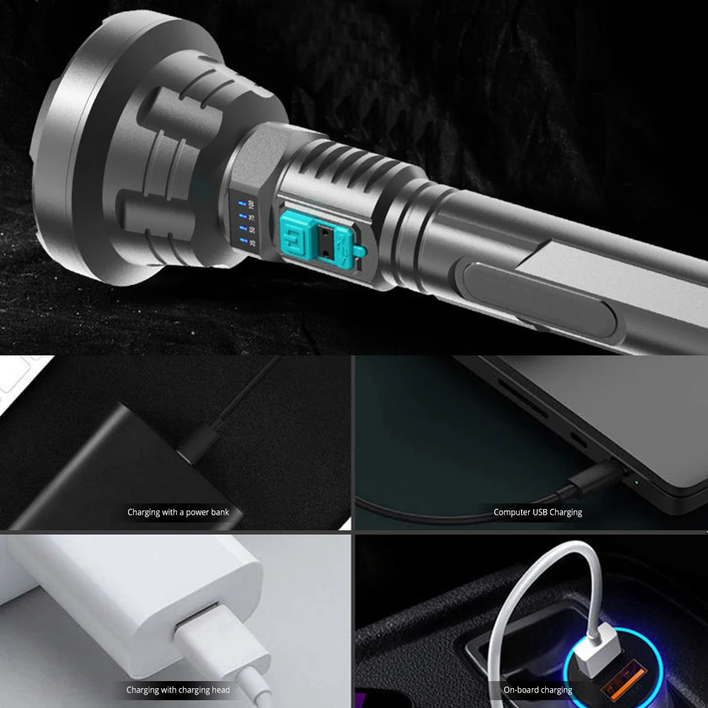 

Flashlight LED Strong Light USB Rechargeable Led Super Bright Long-range Household Outdoor Hand Held Test Lighting Plastic Style