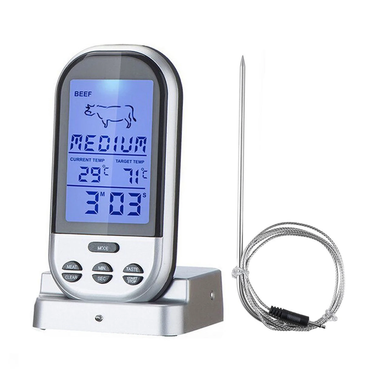 

Беспроводной цифровой термометр RCXAZ, кухонный прибор для измерения температуры мяса, для гриля, барбекю, духовки, с таймером и будильником