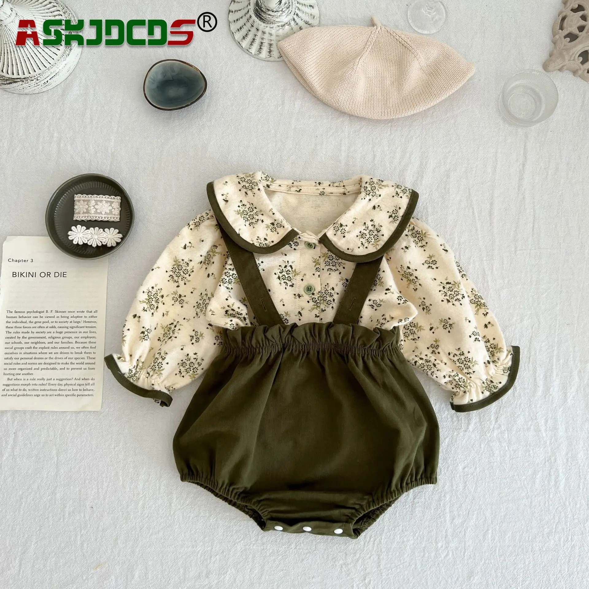 

2023 Топ с воротником «Питер Пэн», рубашки с цветочным рисунком, Комбинезоны на бретелях, боди, комплект, Очаровательная Одежда для новорожденных девочек, доступна женская одежда