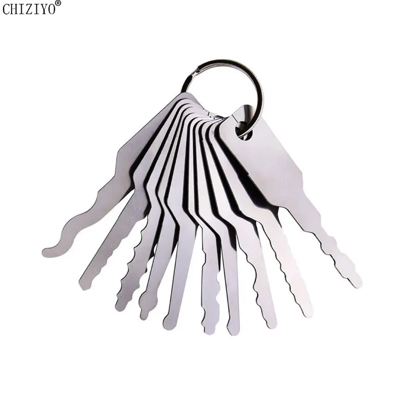 

10Pcs/Set Stainless Steel Jiggler Keys Dual Sided Car Unlocking Lock Opening Repair Kits Auto Replacement Tool Kit