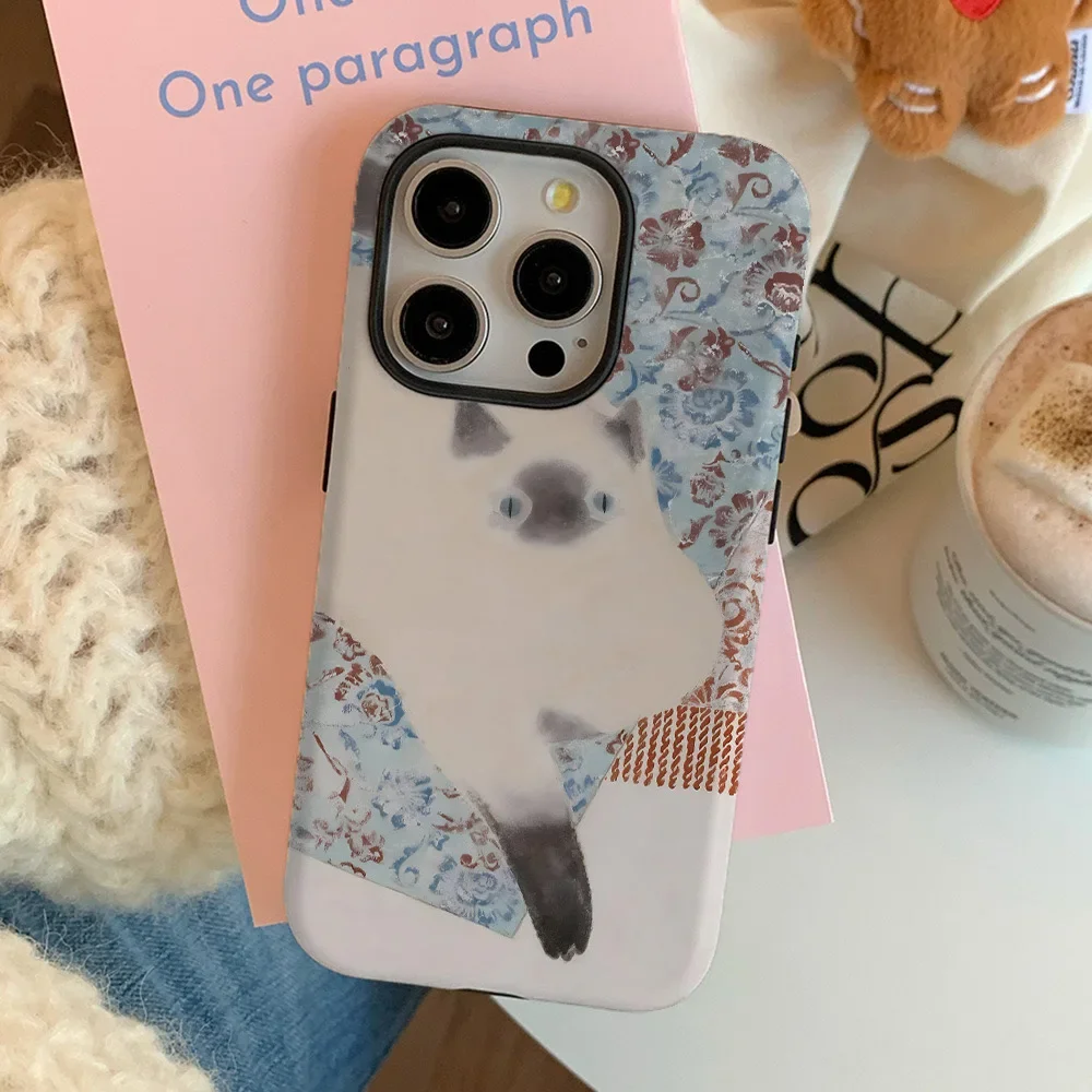 Чехол 2 в 1 с мультяшным котом стиле ретро для IPhone 16 14 13 Pro Max Plus задняя крышка