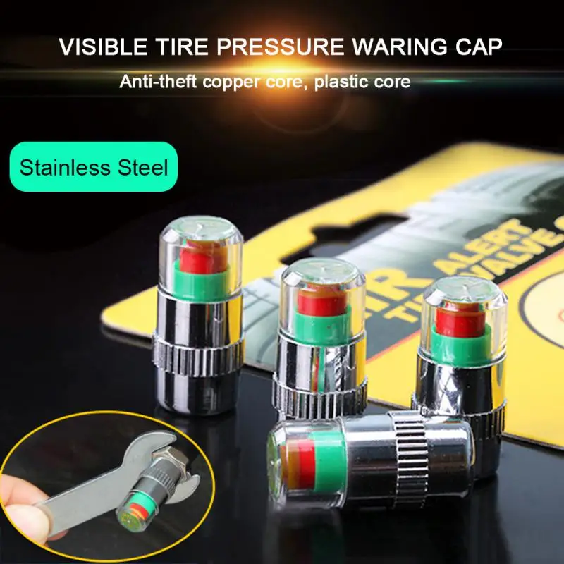 

4Pcs Car Tire Pressure Monitor Alert Monitoring Tools Kit Pressure Gauge Cap Indicator Sensor For 2.0Bar/2.2Bar/2.4Bar