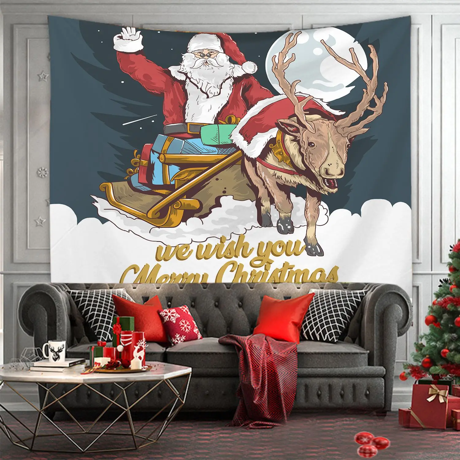 

Christmas Tapestry Santa Claus Decoration wall hanging for Bedroom Room Decor Christmas New Year Print Blanket Background