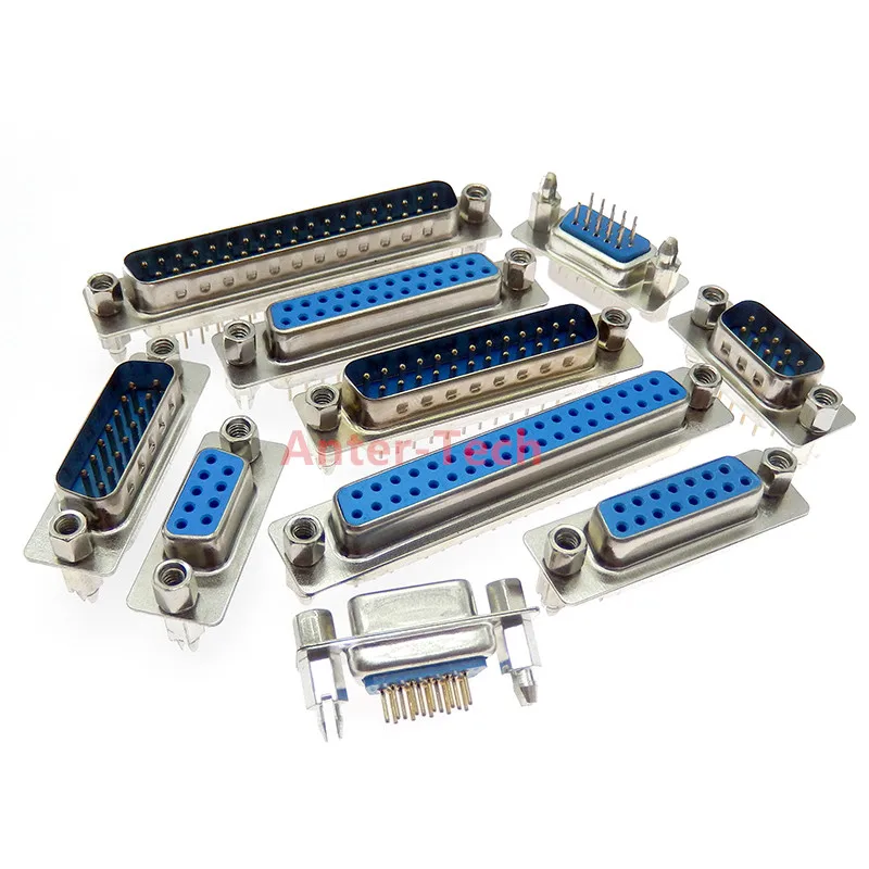 Прямой монтажный разъем DB9 DB15 DB25 DB37/9/15/25/37 Pin с углом поворота 180 градусов, разъем D-sub для монтажа печатной платы DP9 DP15 DP25 DP37