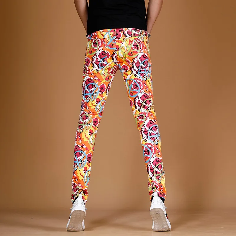 Jeans Men 2022 Summer Fashion Colourful Printed Pants Streetwear Graphic Jean Casual Straight Slim Fit Denim Trousers