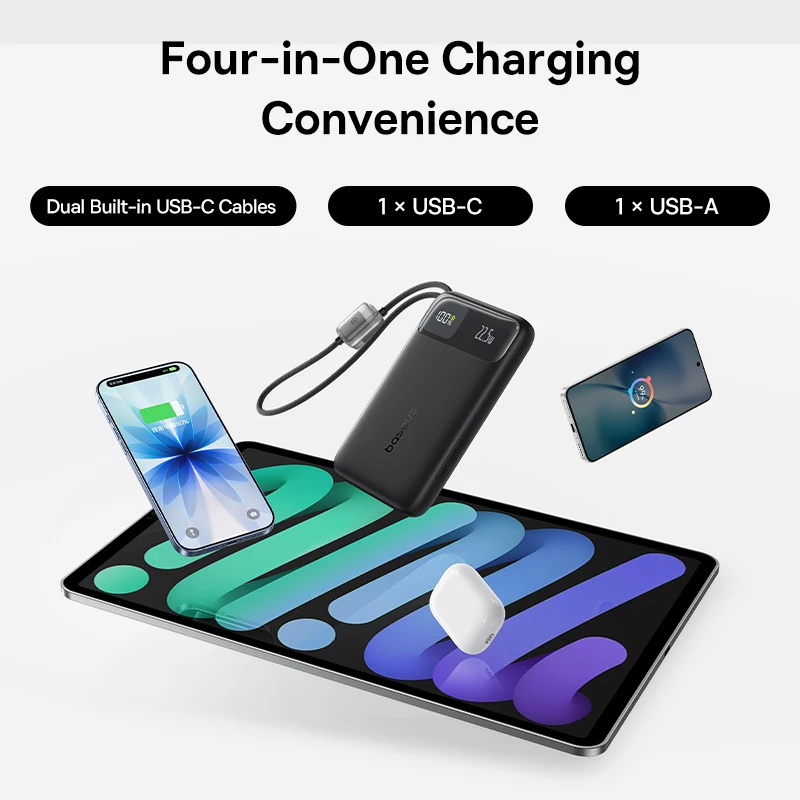 Фото Baseus 10000 мАч Power Bank 22,5 Вт Встроенный двойной кабель USB-C более тонкий быстрая зарядка для iPhone 17 Pro Max Samsung S25 Xiaomi Poco №3