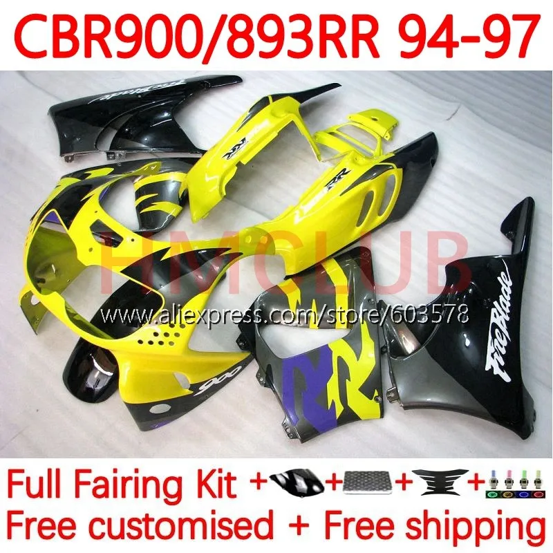 

Body For HONDA CBR893RR CBR900 CBR893 CBR 893RR 893 RR CC 1994 1995 1996 1997 CBR900RR 94 95 96 97 Fairing 120No.106 yellow blk