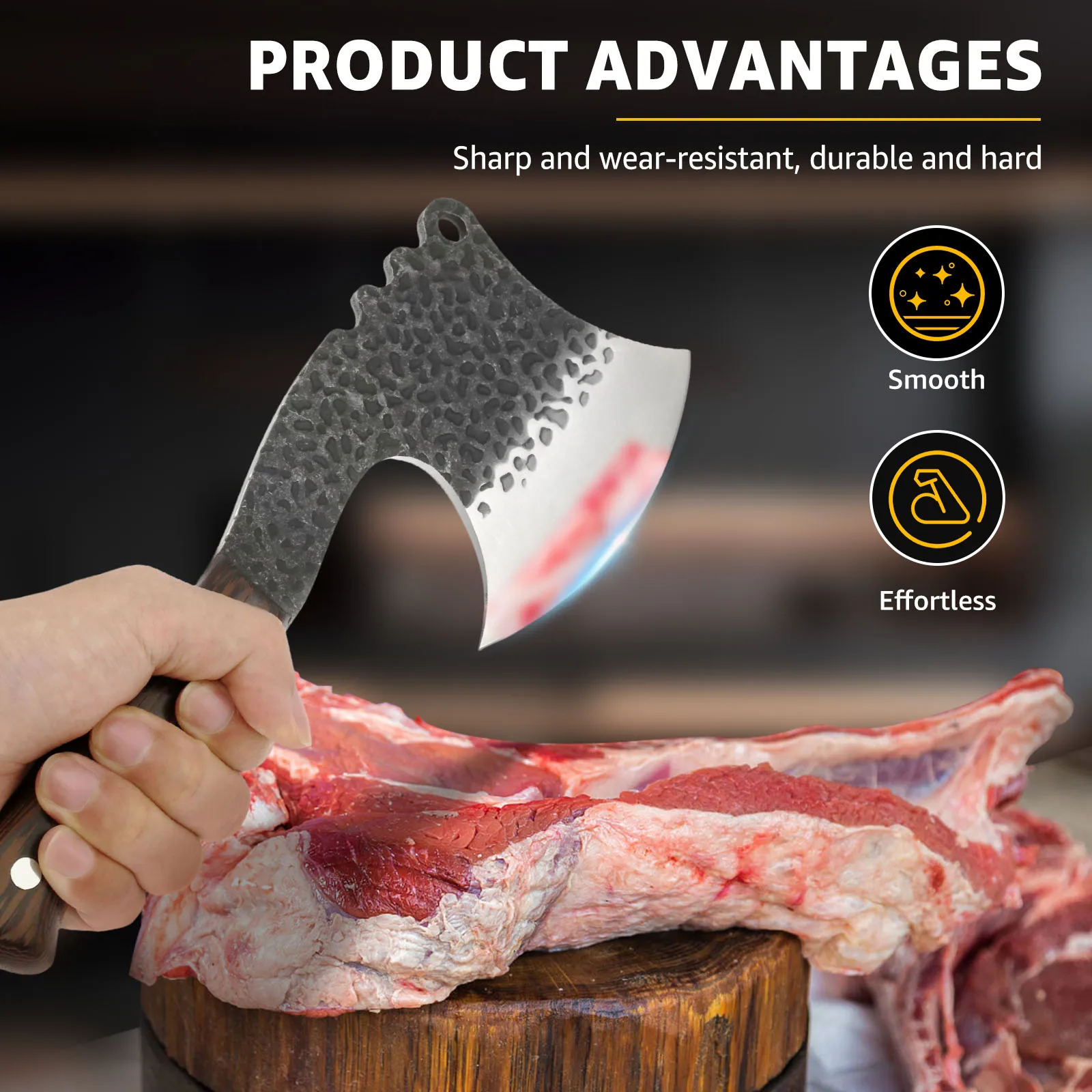 Мясной нож-Кливер с ножнами и деревянной ручкой