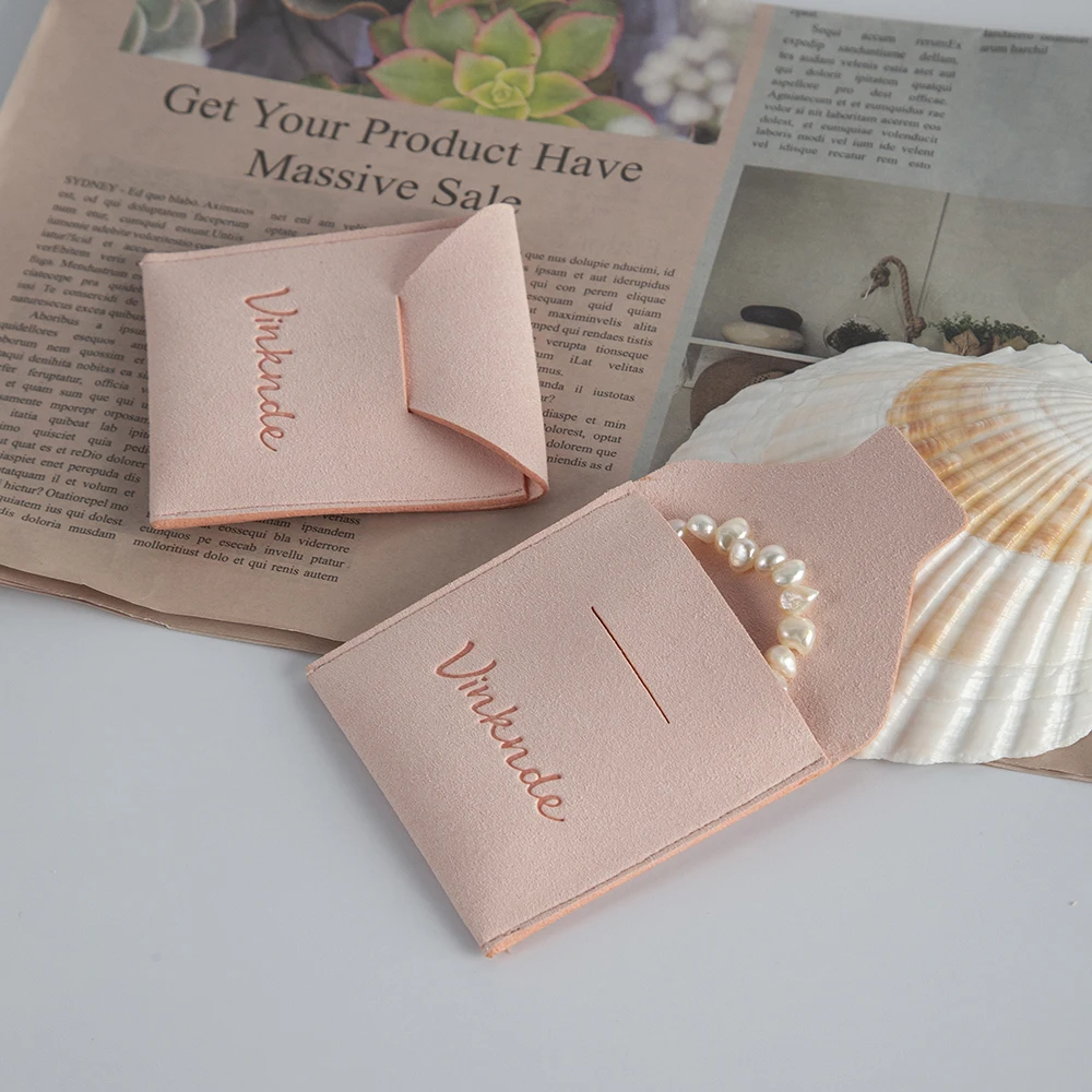 50 Pack Suede Flap Jewelry Pouches Custom Logo Thick Microfiber  Earrings Necklace Ring Packaging Organizer Gift Bags For Women