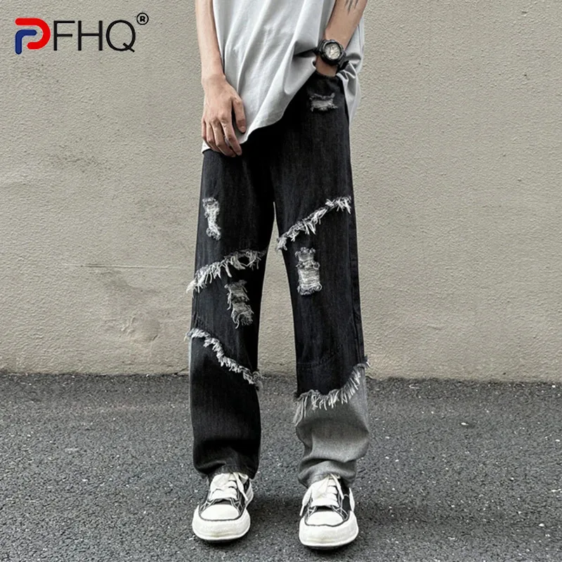 

PFHQ мужские модные Лоскутные Изношенные джинсы грубые Саше красивые авангардные темные мотоциклетные осенние джинсовые брюки 21Z2765