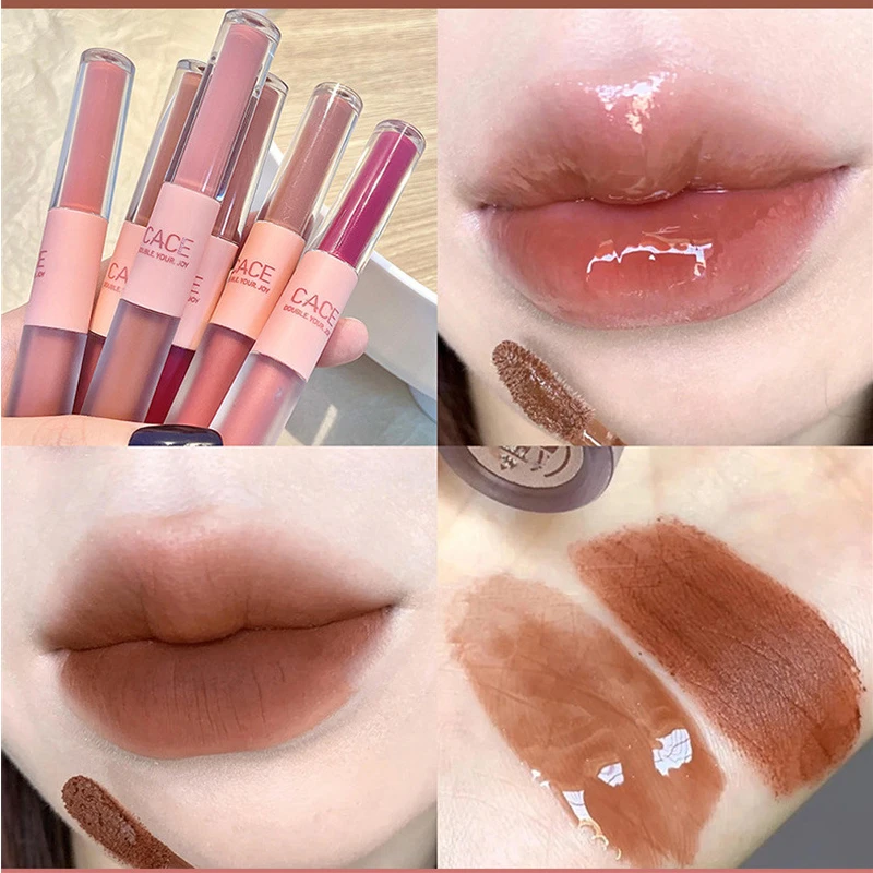 

Double End Lip Glaze Full Gloss Mirror And Matte Velvet Lip Gloss Waterproof Long Lasting Moisture Anti Stain Lip Glaze