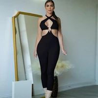 women jumpsuits sexy slim high waist hollow out sleeveless jumpsuits women spaghetti strap halter backless pencil jumpsuits