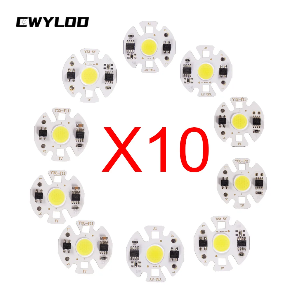 

10 шт., светодиодный чип COB 3 Вт, 5 Вт, 7 Вт, 10 Вт, 12 Вт, 220 В переменного тока