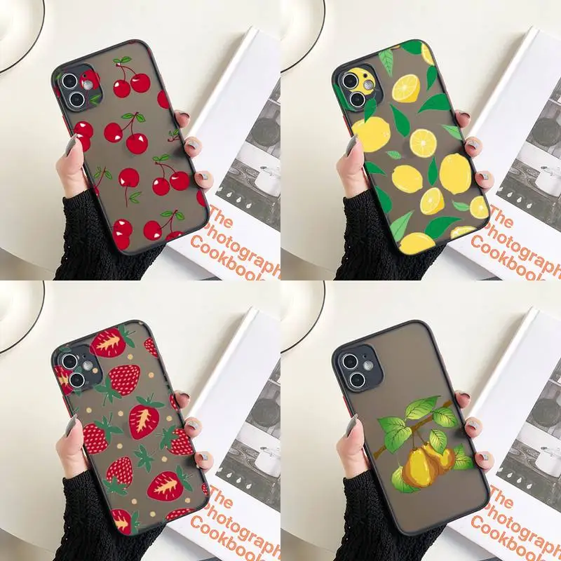 

Lovely Cherry Strawberry Phone Case Colorful Bumper For iPhone 13 12 11 Pro Max XR X XS Mini 7 8 Plus Hard Shockproof Case