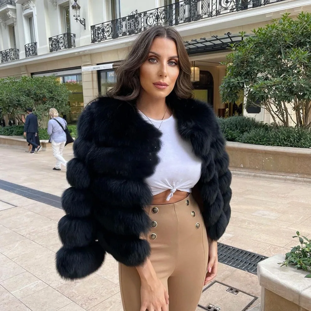 Женская утолщенная рубашка из лисьего меха зеленого цвета натуральный цвет