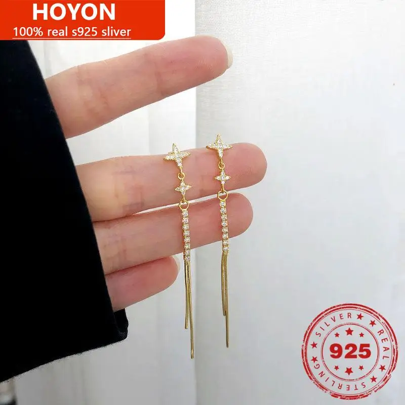 

HOYON S925 Zircon Four-pointed Star Stud Earrings Bohemian Sweet Stud Earrings Ethnic Retro Punk Personality Earrings Birthday