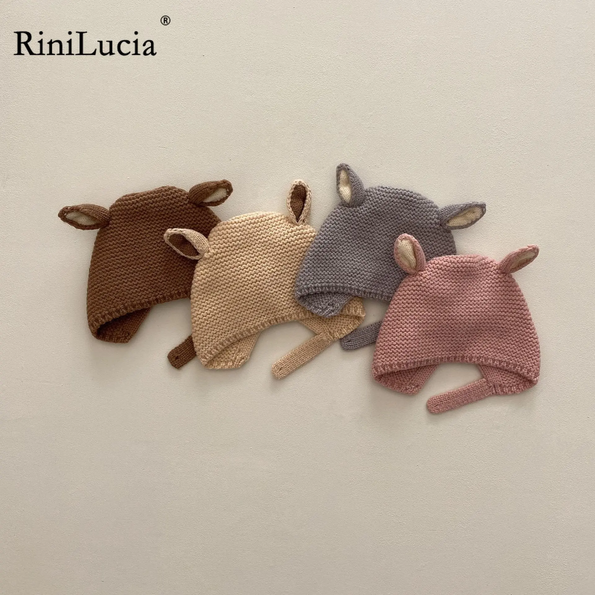 

RiniLucia Korea Baby Knit Hat With Ear Autumn Winter Baby Beanie Caps For Infant Girls Boys Elastic Toddler Baby Bonnet Caps